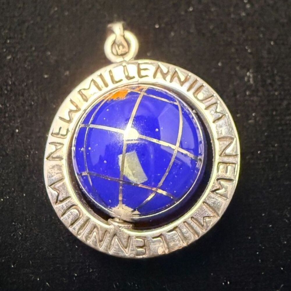 NEW Vintage Y2K Sterling Silver Spinning New Millennium Globe Pendant